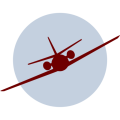 CCFS favicon with front view jet in red on sky blue background